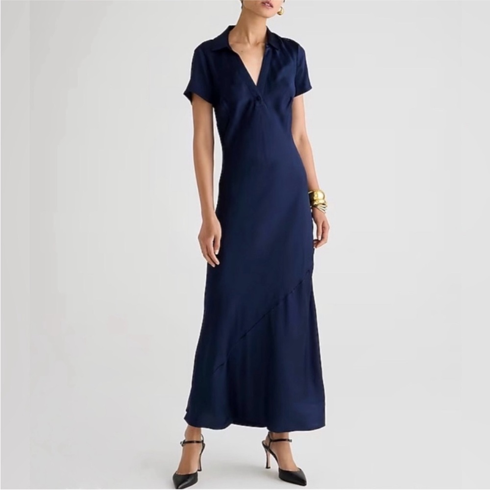 JCrew Short sleeve maxi slip dress in luster crepe
